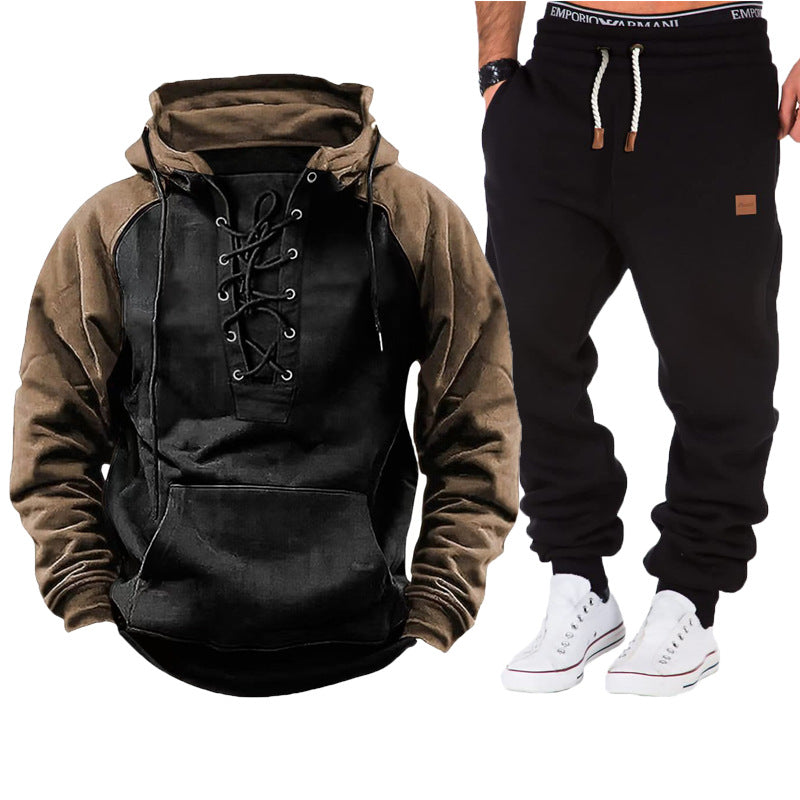 Casual hoodie for men with braided lace closure and comfortable jogger pants Chic and Style