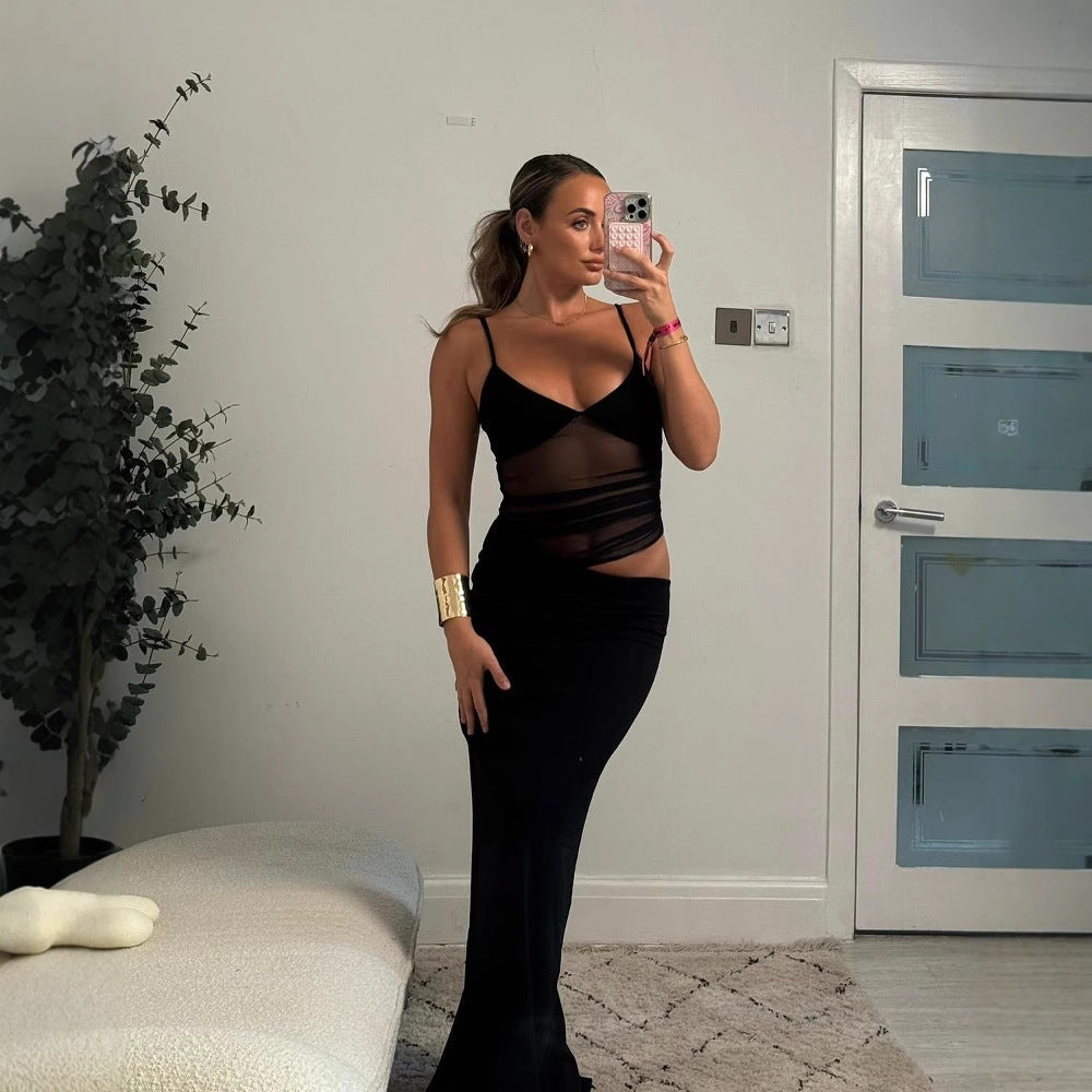 Robe maxi femme avec design asymétrique raffiné et élégantes bretelles spaghetti Chic und Stil