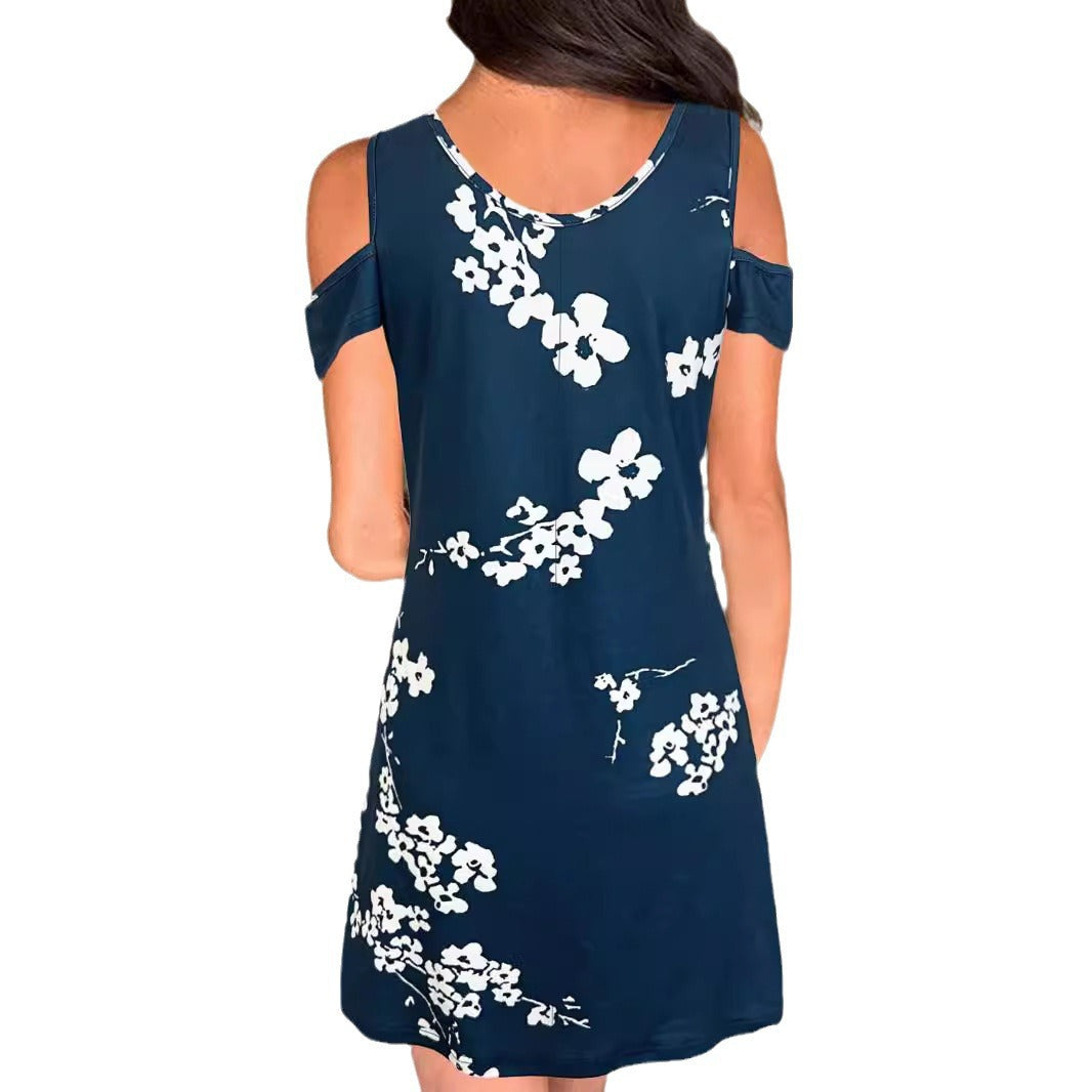 Femmes Robe Mini Fleurs Épaule Détachée Chic und Stil