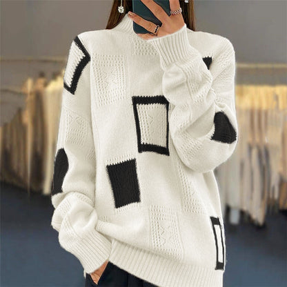 Pull féminin à la mode avec motif patchwork texturé Chic und Stil