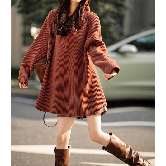 Robe à capuche en tricot côtelé confortable pour femmes Chic und Stil