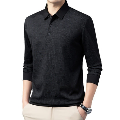 Chemise polo à manches longues pour hommes à la mode avec un design texturé et des propriétés respirantes Chic und Stil