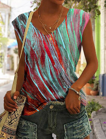 Dames haut à col en V avec motif artistique Chic und Stil