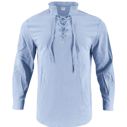 Chemise à manches longues pour hommes avec lacets à la mode et col montant Chic und Stil
