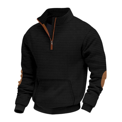 Sporty fleece pullover for men with half-zip and stylish elbow patches Chic and Style