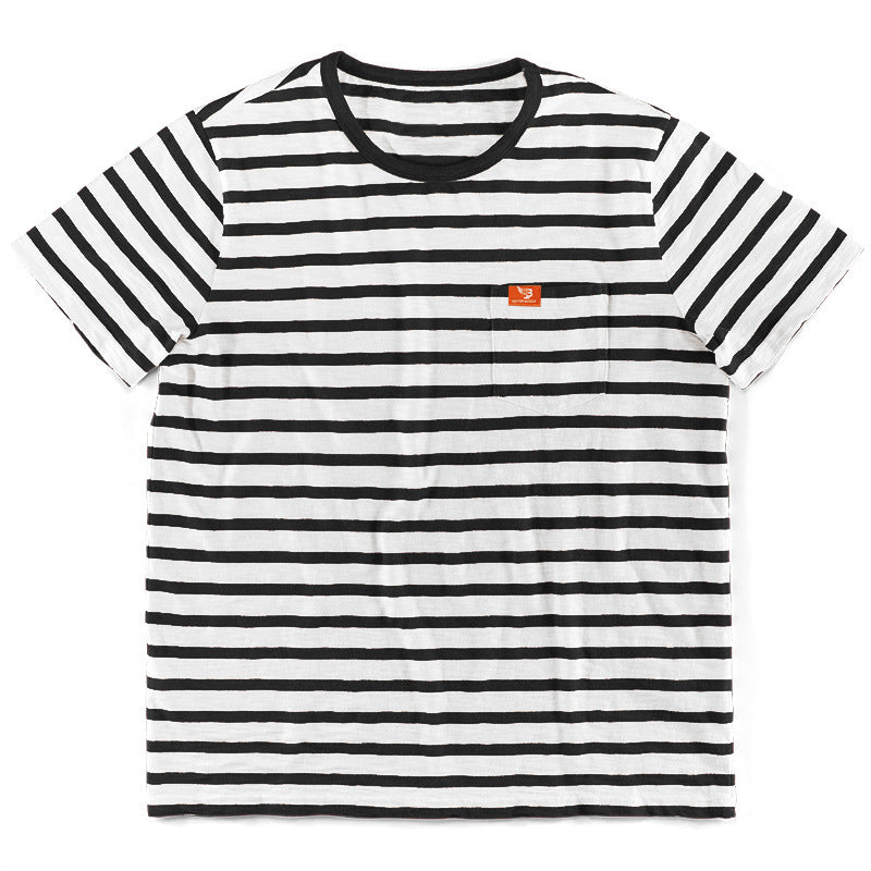 T-shirt à manches courtes rayé pour hommes avec poche poitrine et col rond Chic und Stil