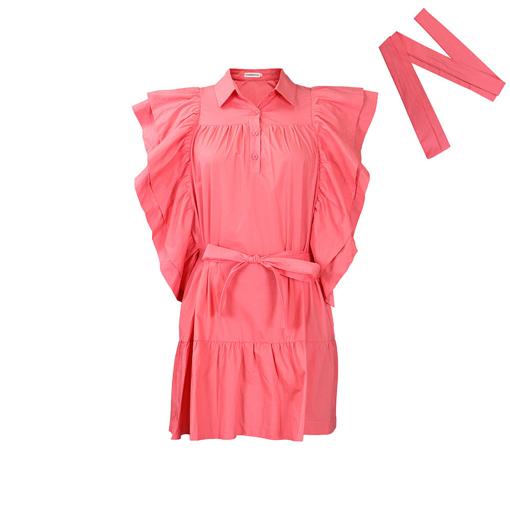 Robe chemise pour femmes avec des manches ruffle volumineuses et une ceinture à la taille Chic und Stil