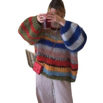 Pull en tricot confortable pour femmes avec des manches évasées et un motif rayé coloré Chic und Stil