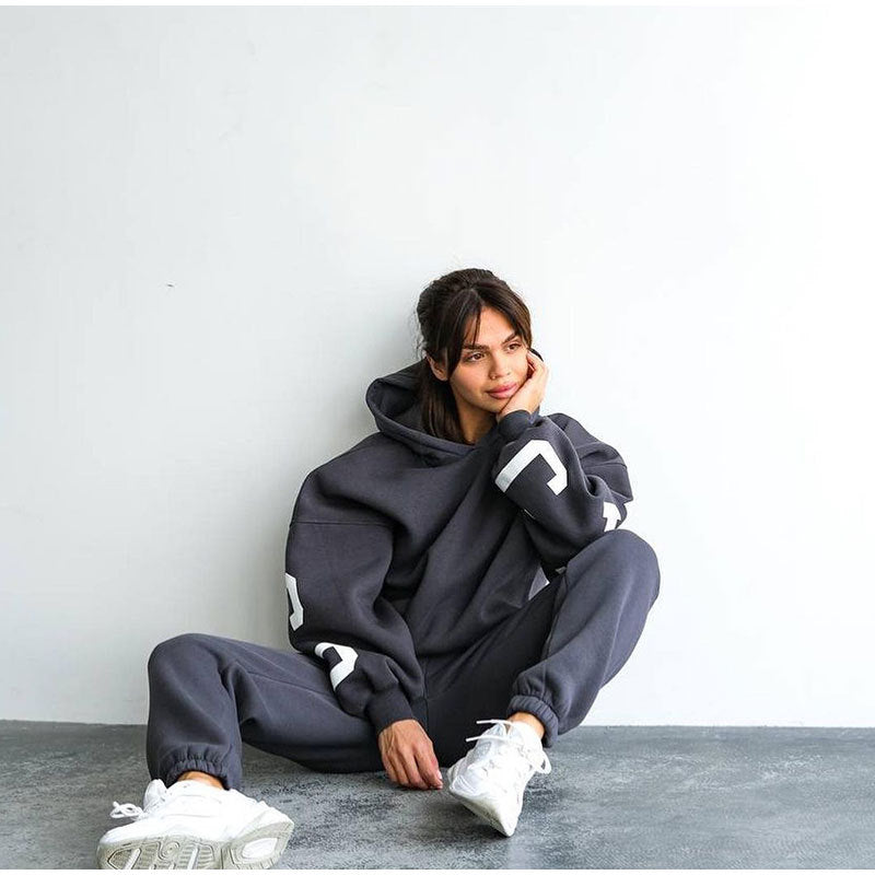 Dames Ensemble de sweat-shirt oversize décontracté avec capuche et taille élastique Chic und Stil