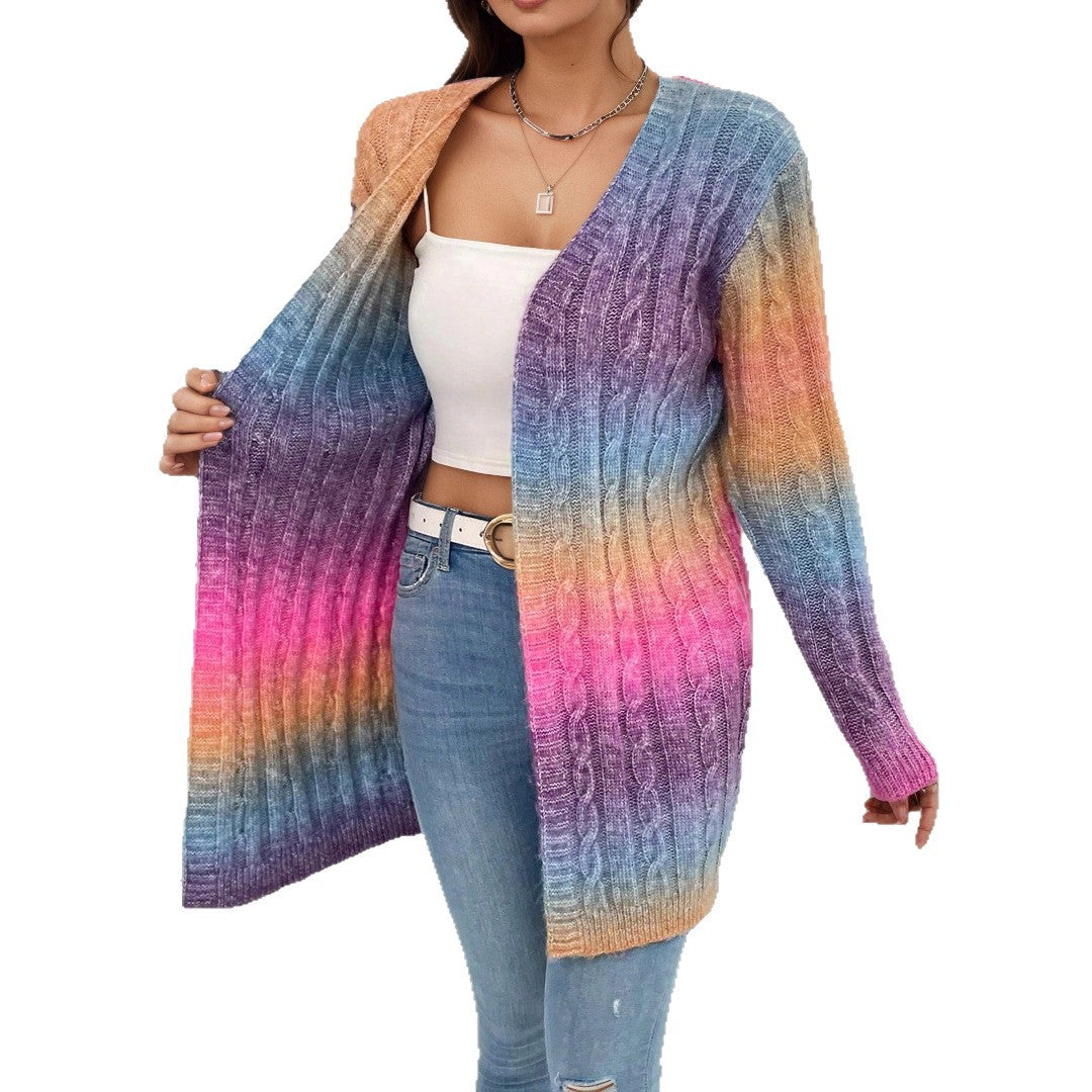 Cardigan en tricot pour femmes avec un dégradé de couleurs coloré et une coupe décontractée Chic und Stil