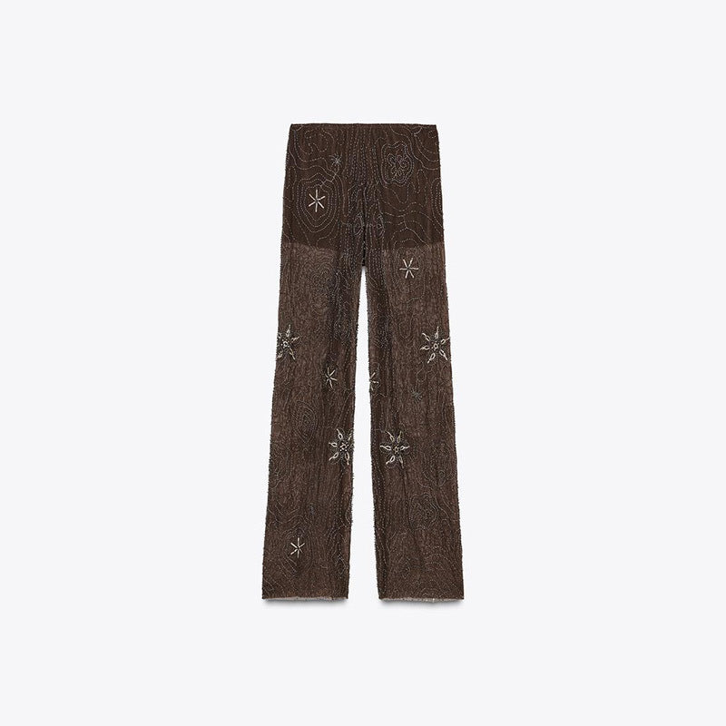 Dames Élégante, brodée Paillettes-pantalon en style Palazzo Chic und Stil
