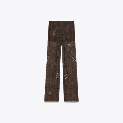 Dames Élégante, brodée Paillettes-pantalon en style Palazzo Chic und Stil