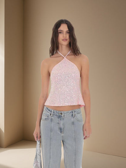 Dames Crop-top scintillant avec bretelles fines et design asymétrique Chic und Stil