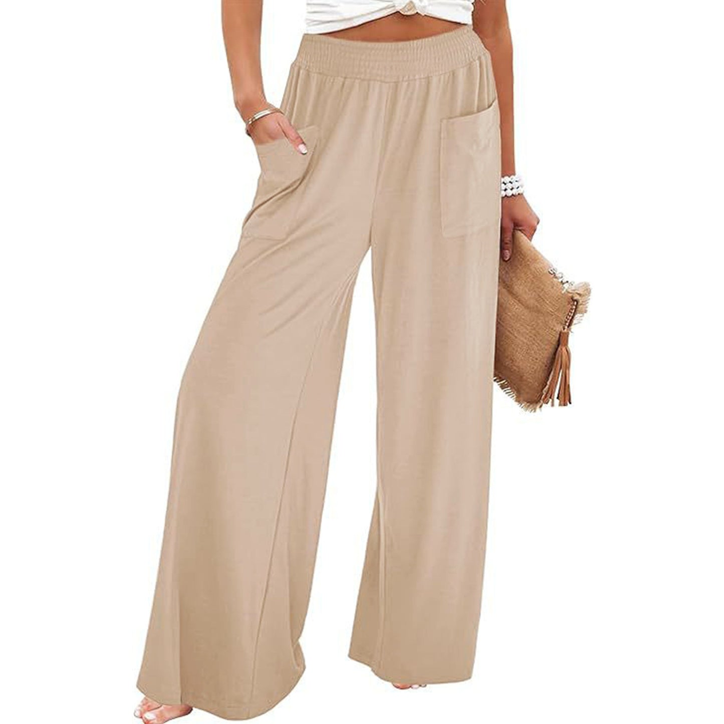 Women Wide Leg Palazzo Pants with Elastic Waist and Convenient Pockets Chic and Style