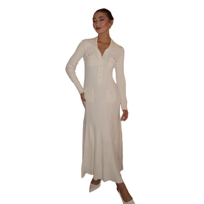 Dames Élégante Robe Maxi avec Détails de Boutons Décoratifs et Silhouette Cintrée Chic und Stil