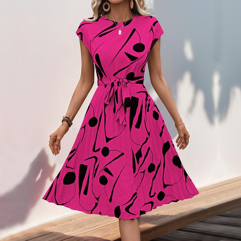 Robe A-ligne plissée pour dames avec impression abstraite et ceinture cintrée Chic und Stil