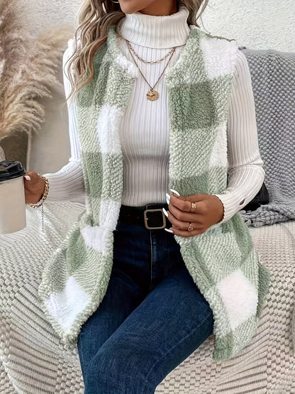 Dames Gilet Douillet à Motif À Carreaux Chic und Stil