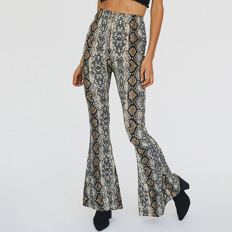 Flared pants for women with snake print Chic and Style