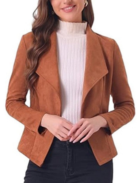 Blazer en simili cuir pour femmes avec coupe décontractée et revers tendance Chic und Stil