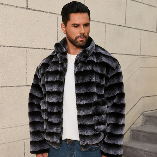 Veste en fausse fourrure élégante pour hommes avec design rayé Chic und Stil