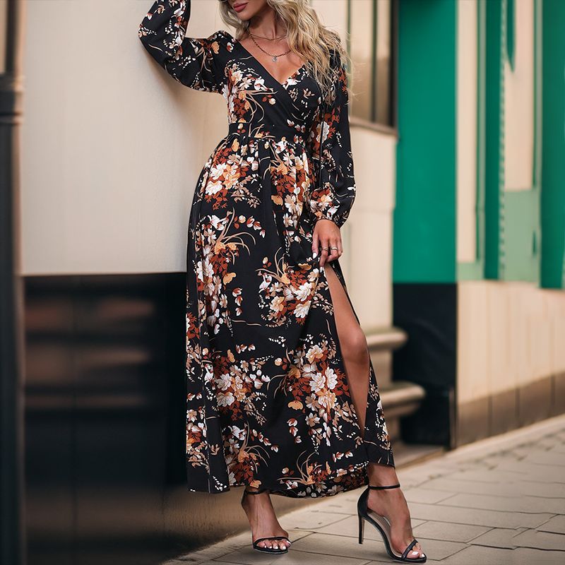 Robe maxi femme avec design floral et fente latérale Chic und Stil