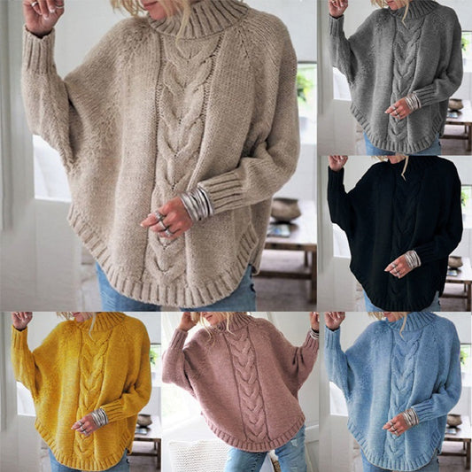 Pull femme en mailles grossières avec col montant et motif en torsades Chic und Stil