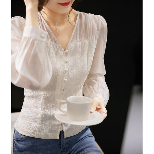 Chemisier en dentelle à boutons pour femmes Chic und Stil