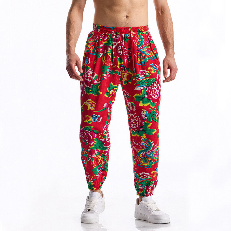Men's leisure pants with a chic floral design