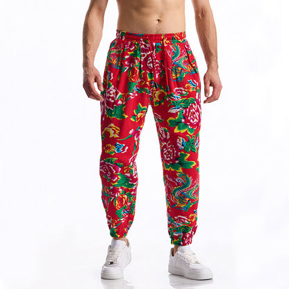 Men's leisure pants with a chic floral design