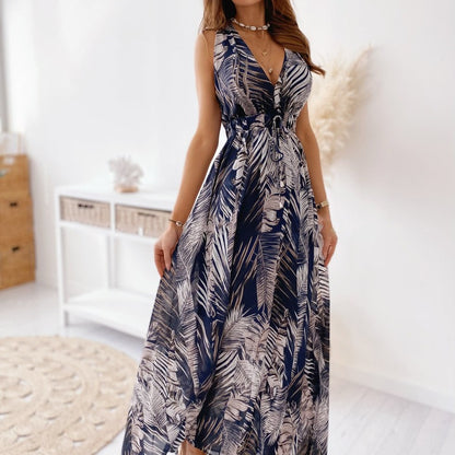 Robe maxi imprimé tropical pour femmes avec ceinture en tissu réglable Chic und Stil