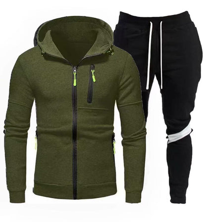 Sporty hoodie for men with practical zipper and chic jogger pants