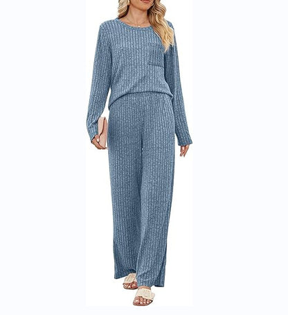 Casual lounge set for women with long sleeve top and wide leg pants Chic and Style