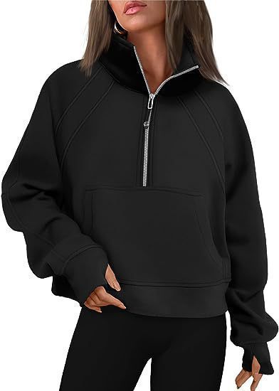 Dames pull-over mi-zip moelleux avec capuche et poche kangourou Chic und Stil