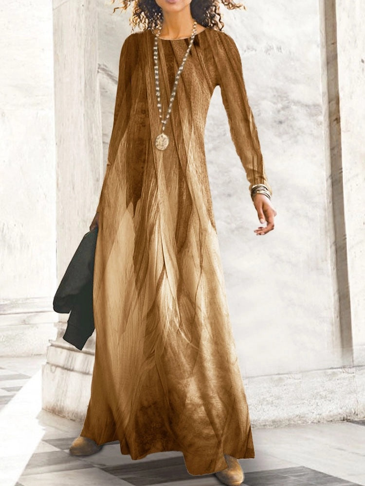 Robe maxi femme avec un élégant imprimé à motif ondulé et des manches longues Chic und Stil