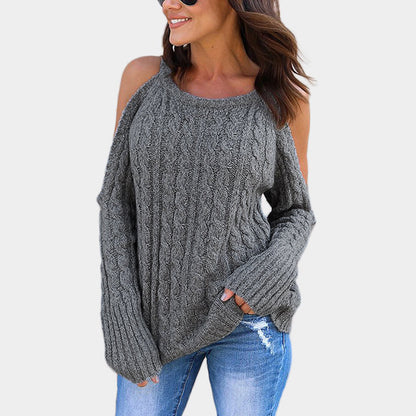 Pull en tricot pour femmes avec épaules dénudées et design de torsade décoratif Chic und Stil
