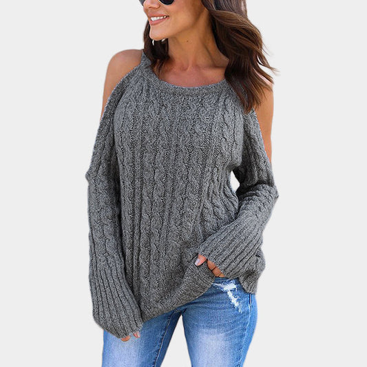 Pull en tricot pour femmes avec épaules dénudées et design de torsade décoratif Chic und Stil