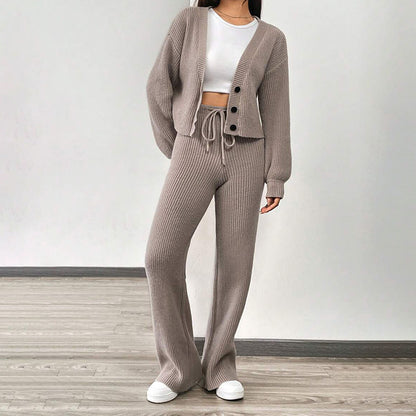 Ladies' soft knit set with casual pants and short cardigan Chic and Style