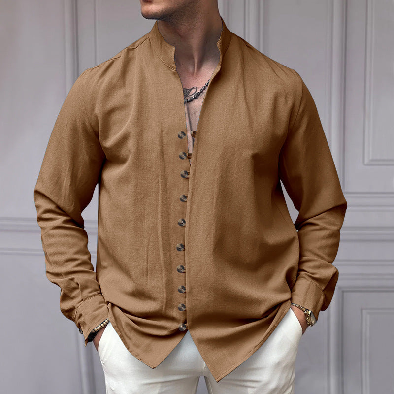 Chemise à manches longues pour hommes avec col montant et détails de bouton à la mode Chic und Stil
