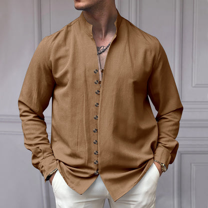 Chemise à manches longues pour hommes avec col montant et détails de bouton à la mode Chic und Stil