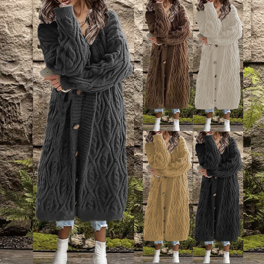 Kimono en gros tricot pour femmes avec un motif de tresse tendance et des poches pratiques Chic und Stil
