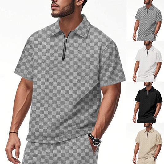 Polo moderne pour hommes à manches courtes avec fermeture éclair et motif à carreaux Chic und Stil