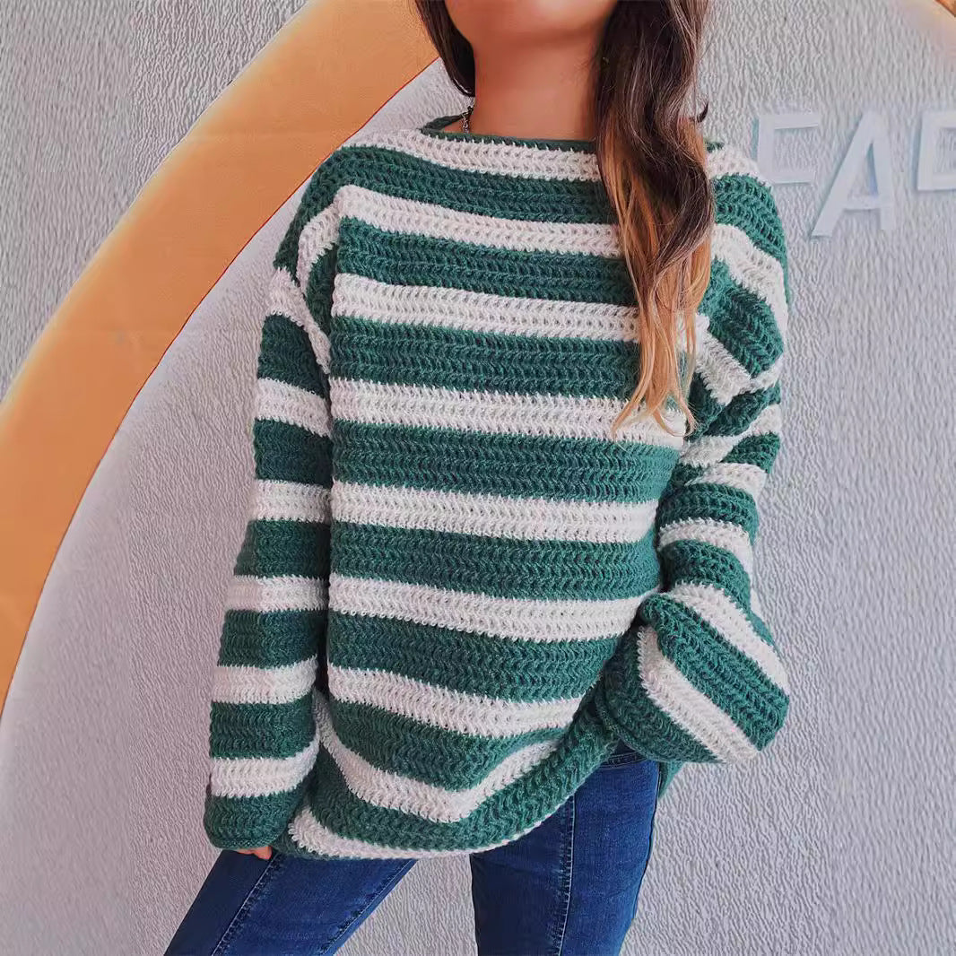 Pull en tricot décontracté pour femmes avec un motif à rayures bloquées et une coupe ample Chic und Stil