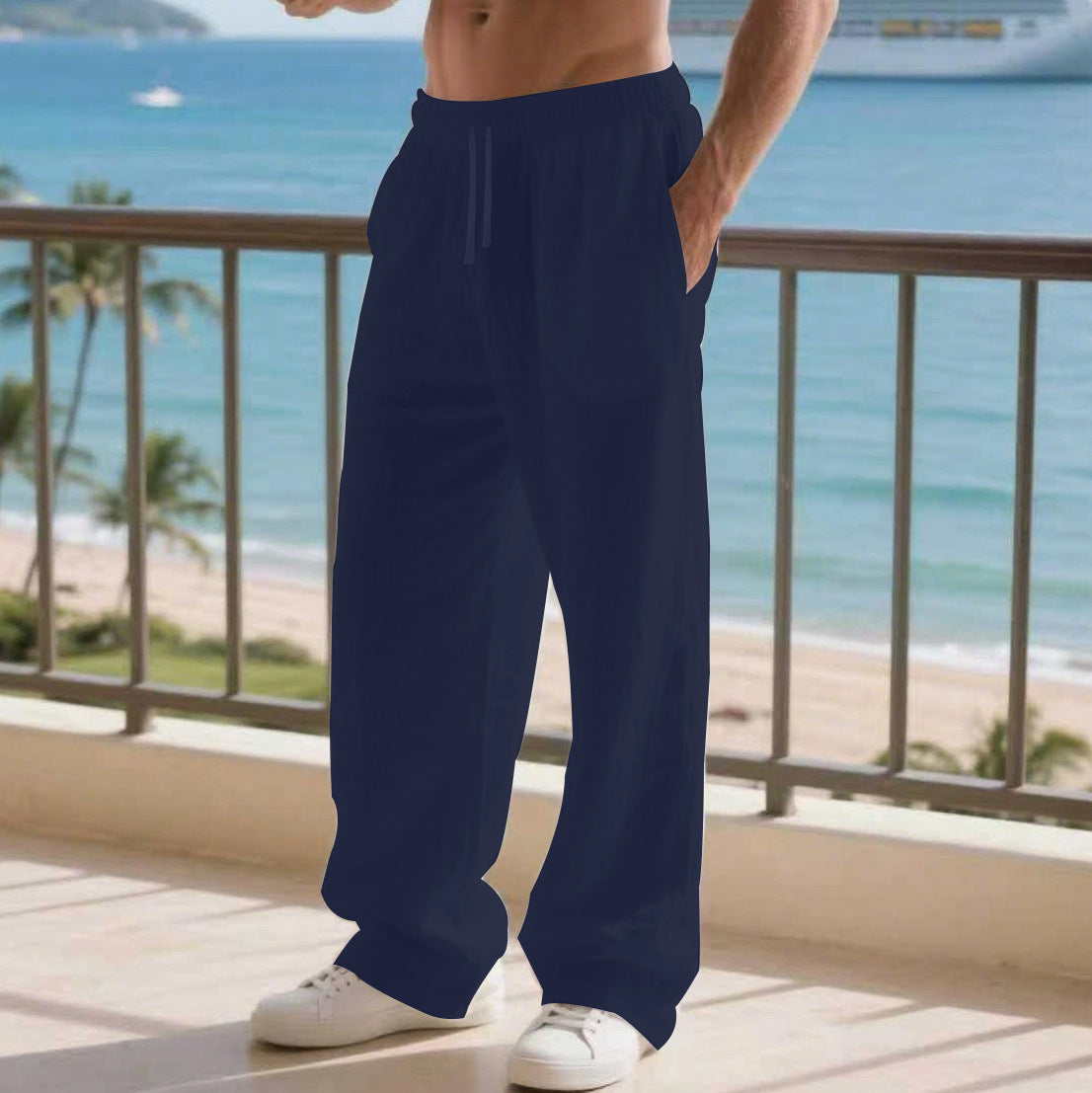 Comfortable beach pants for men with side pockets and elastic waistband Chic and Style