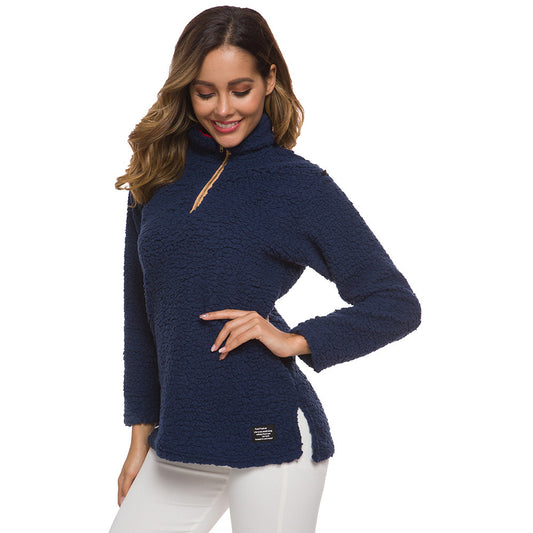 Pull polaire confortable pour dames avec col montant et fermeture éclair Chic und Stil