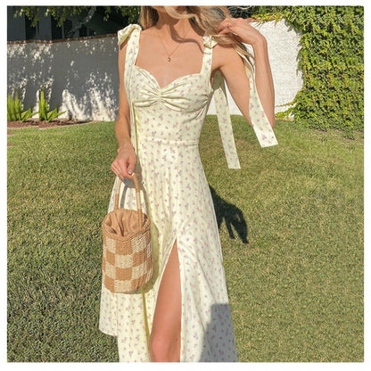 Robe Maxi Imprimé Floral Femme avec Manches à Nœud Chic und Stil