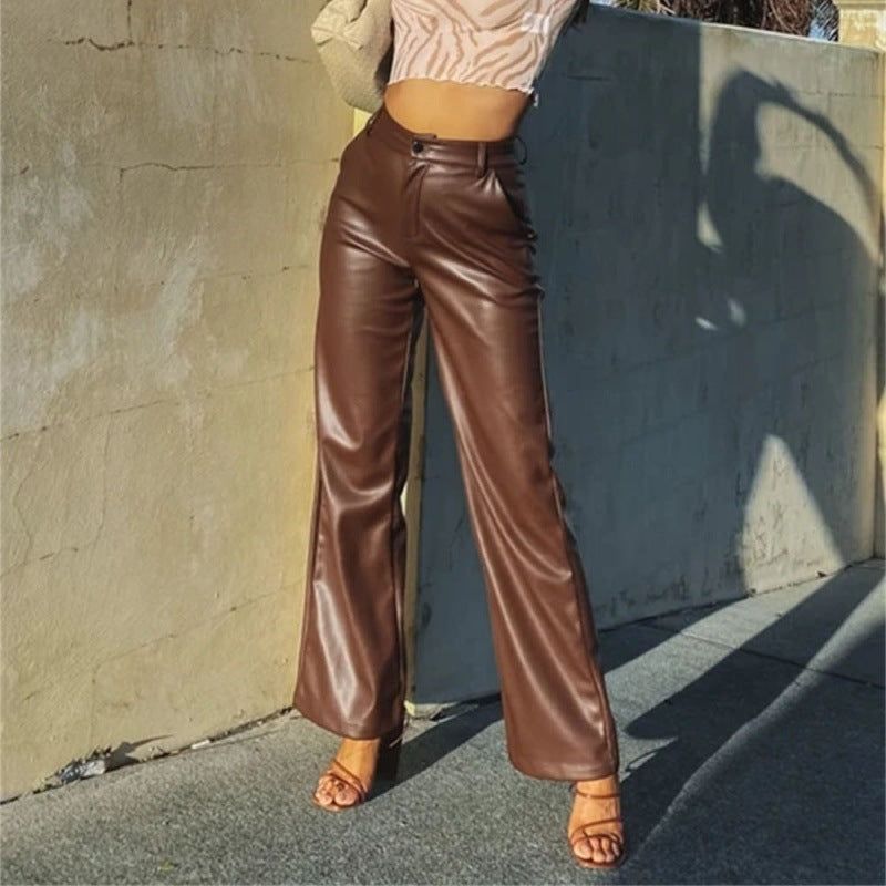 Elegant faux leather trousers for women, high-waisted design Chic und Stil