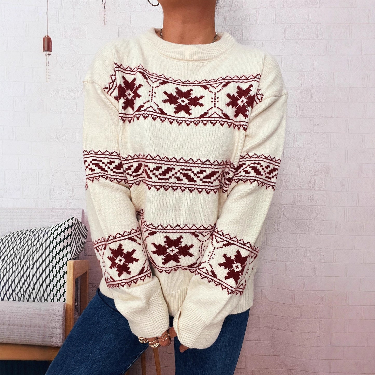 Pullover d'hiver pour femmes avec un motif de neige festif et un tricot doux Chic und Stil