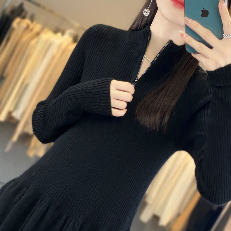 Robe en tricot décontractée pour femme avec col haut et poches zippées Chic und Stil