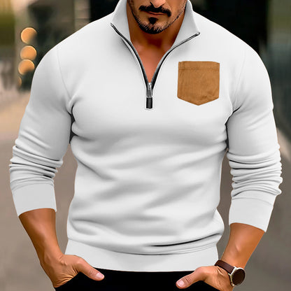 Modern pullover for men with half-zip and contrasting chest pocket Chic und Stil