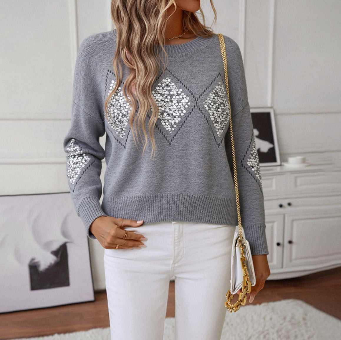Dames Pull scintillant avec motif en diamant Chic und Stil